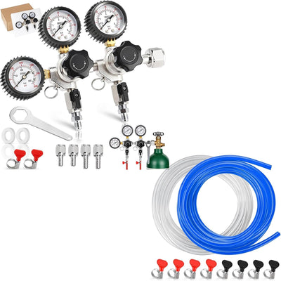 Regulador CO2 dual con llave y kit linea gas 15pies