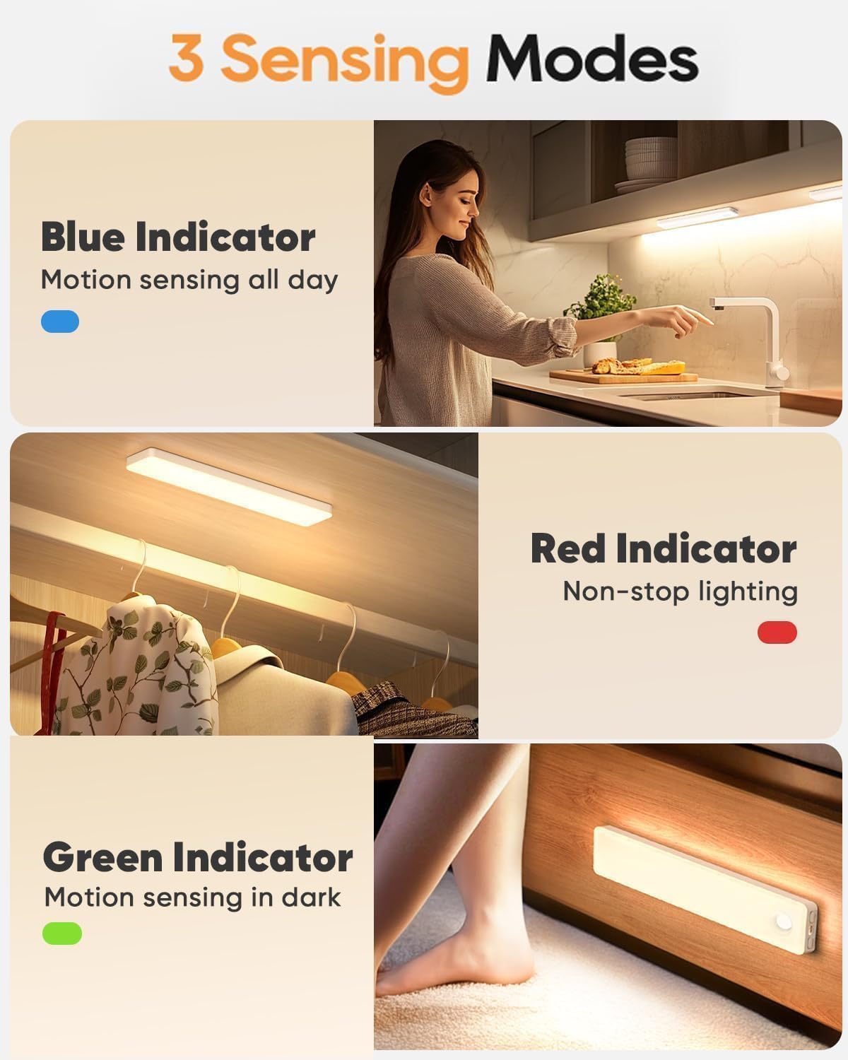 2 Luces LED Inalámbricas Recargables Sensor Movimiento Gabinete