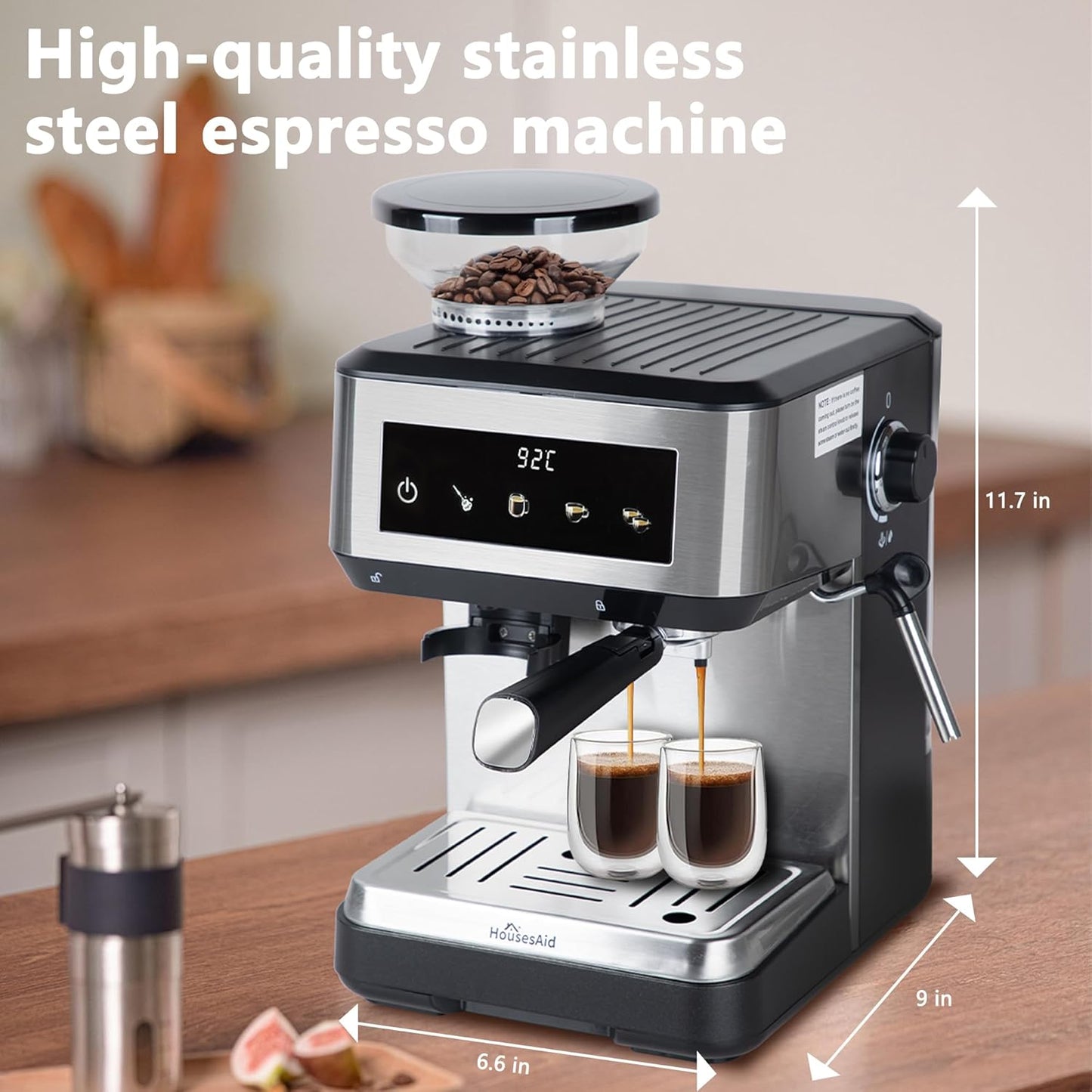 Cafetera Espresso 20 Bar Acero Inox Capuchino Led