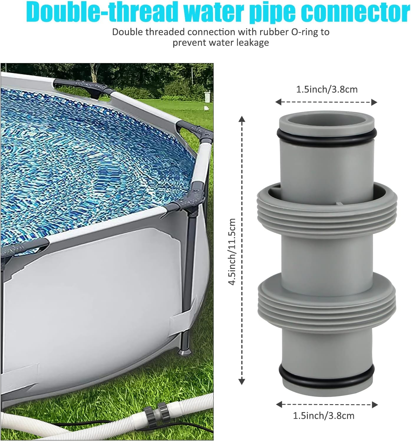Conector manguera piscina 1.5 pies para bomba filtro gris