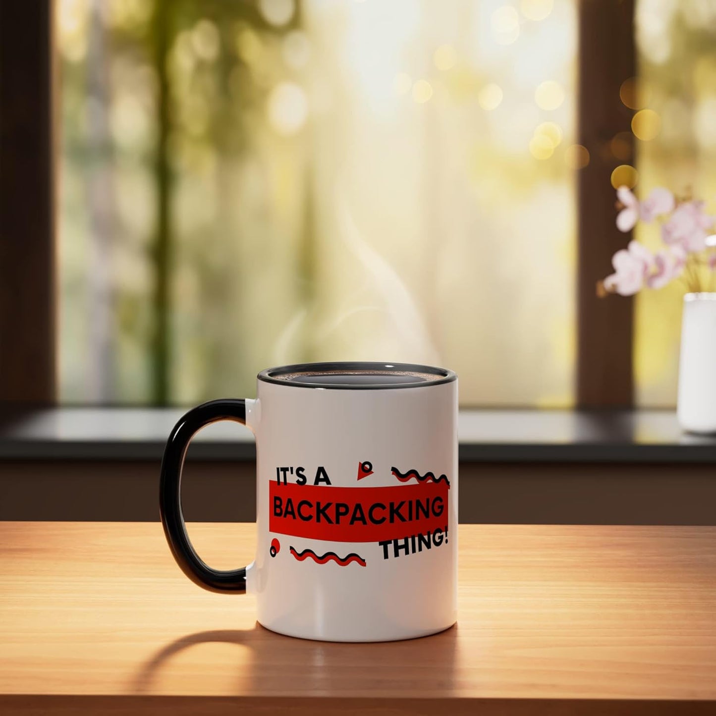 Taza Cerámica para Senderismo Negro/Blanco