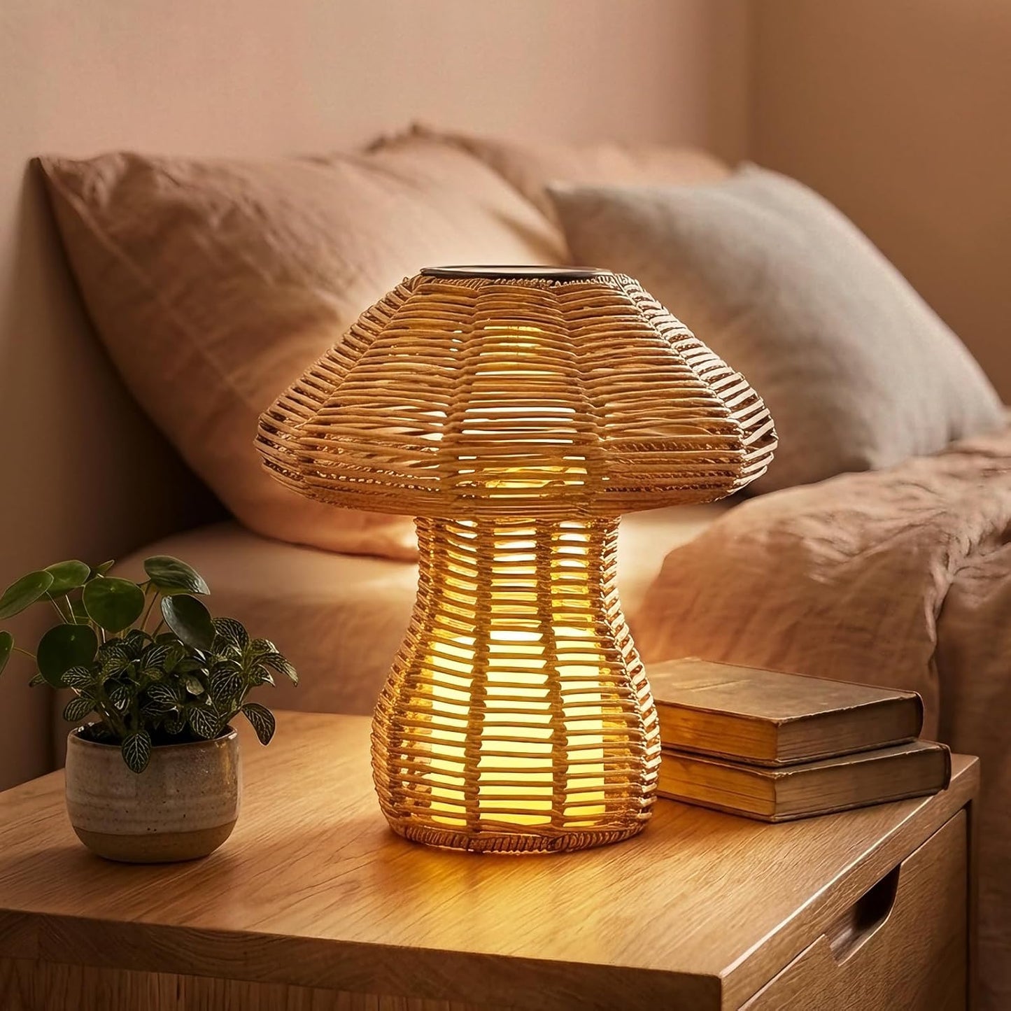 Lámpara rattan LED recargable para patio dormitorio