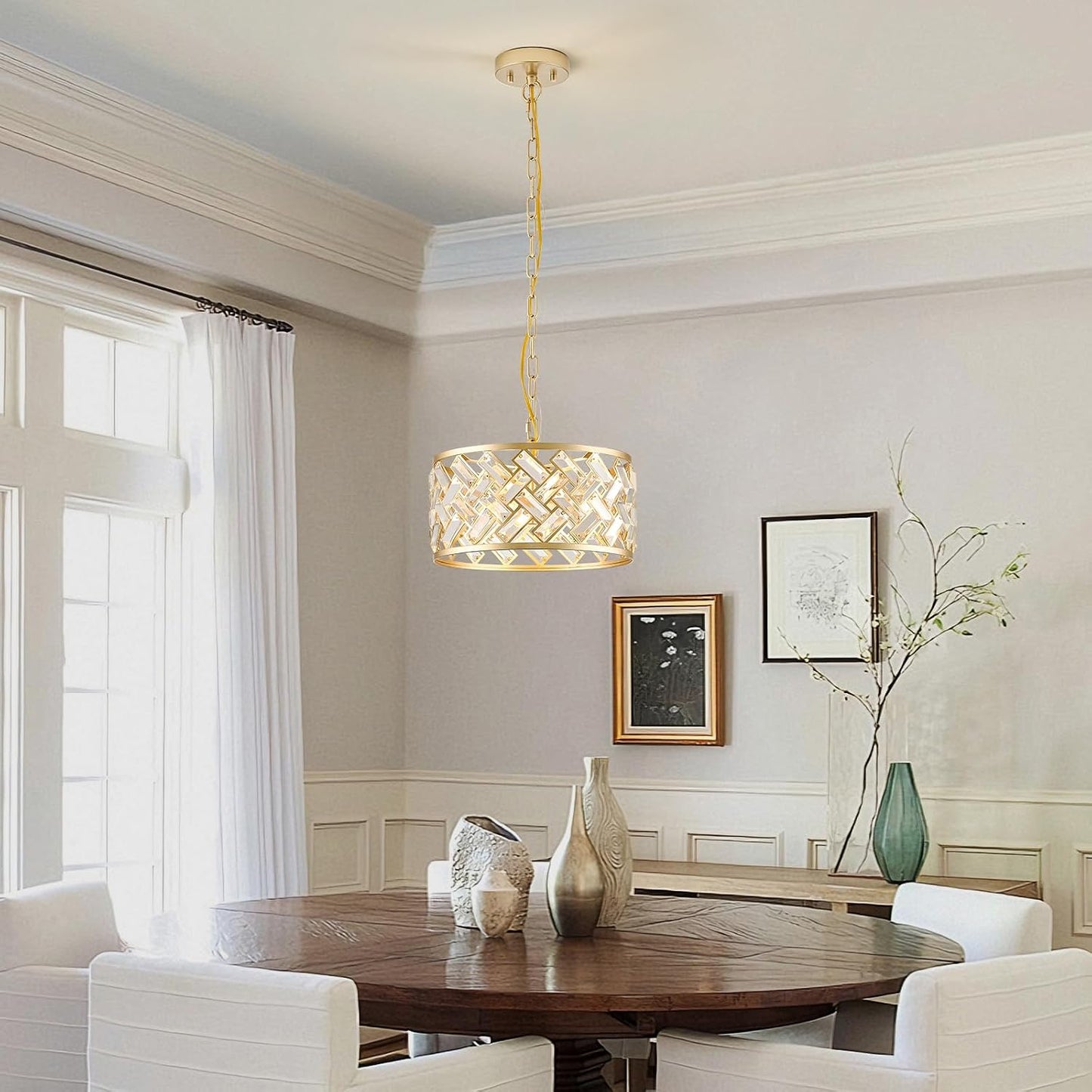 Candelabro cristal dorado 3 luces para comedor cocina