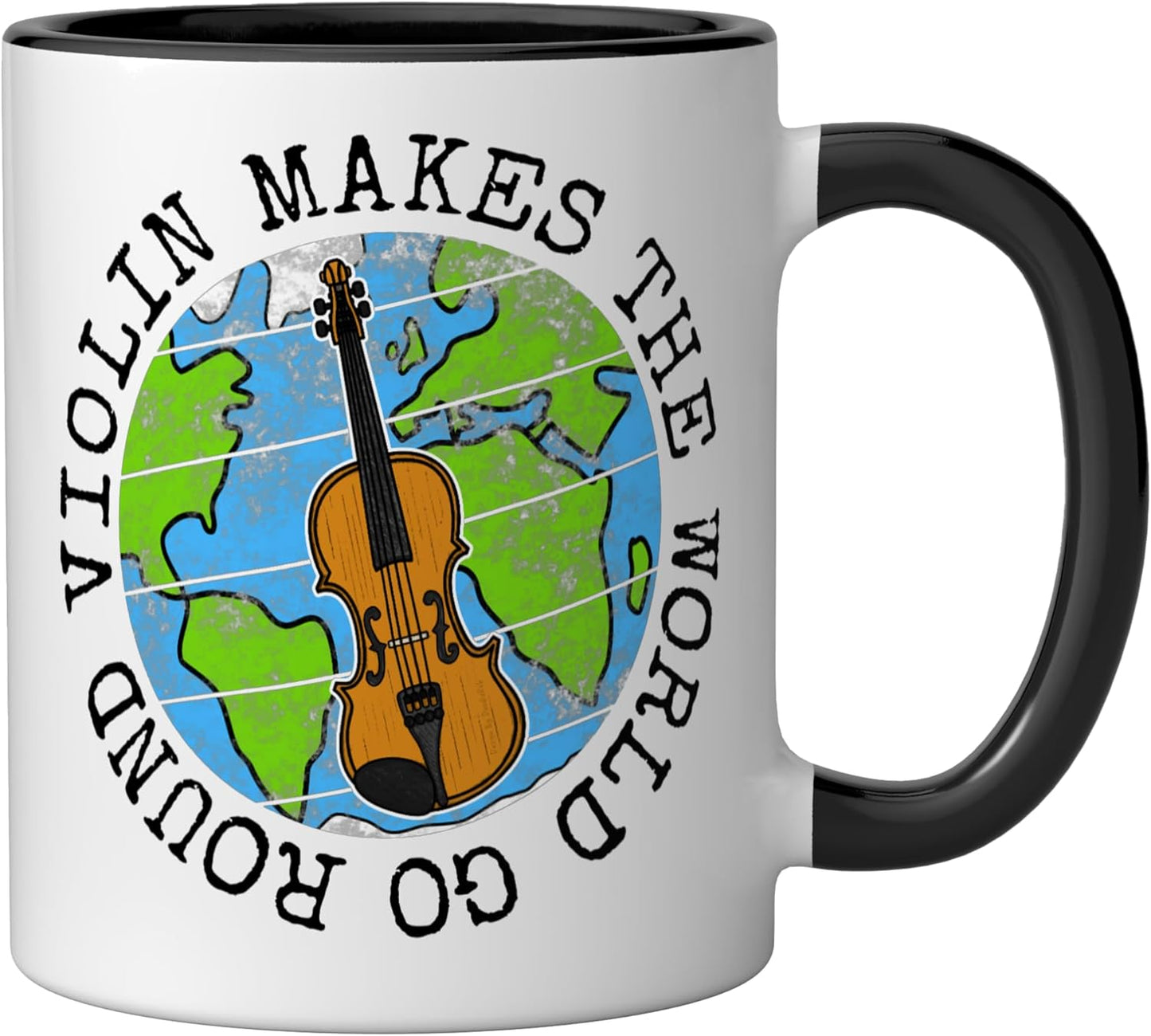 Taza cerámica para violinista música mundo gira negro/blanco