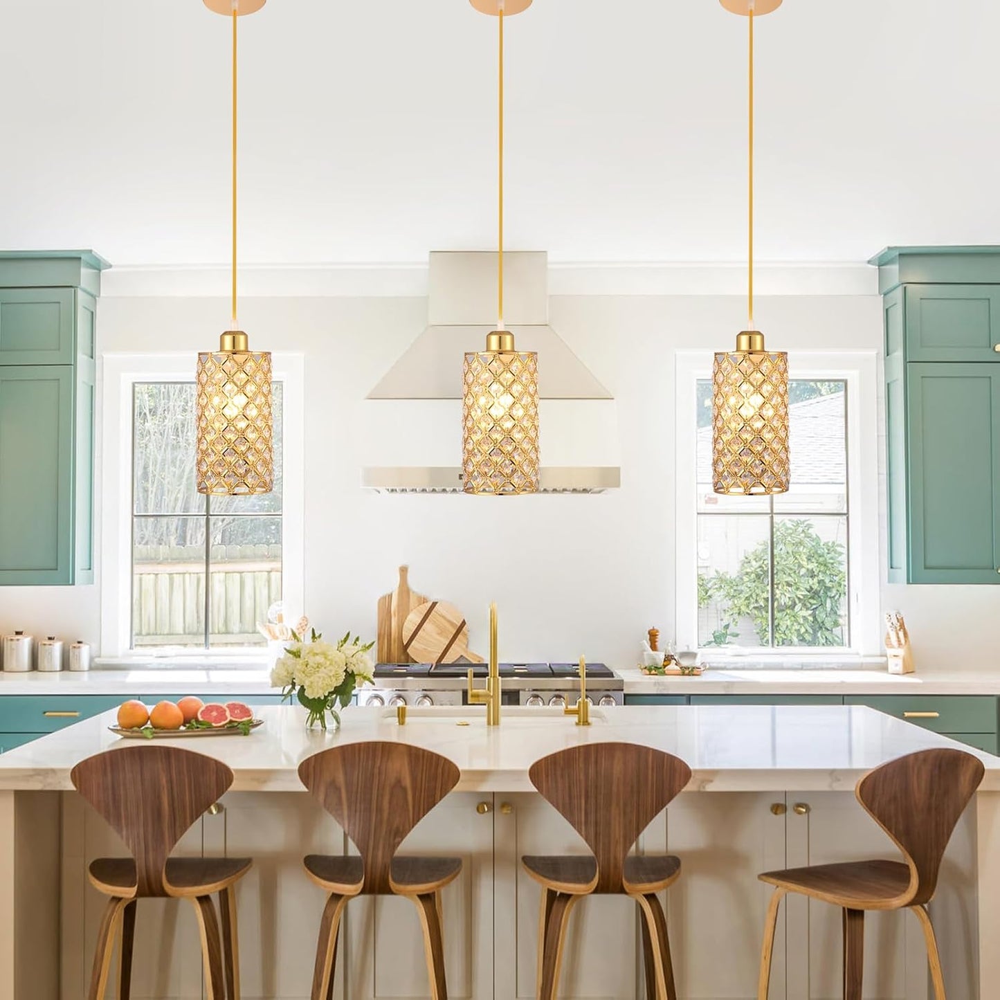 Lámpara colgante cristal dorada ajustable E26 1 luz