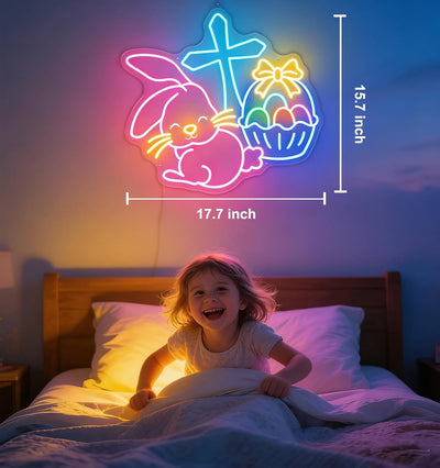 Letreros neón cruz conejo Pascua luces LED USB regulables