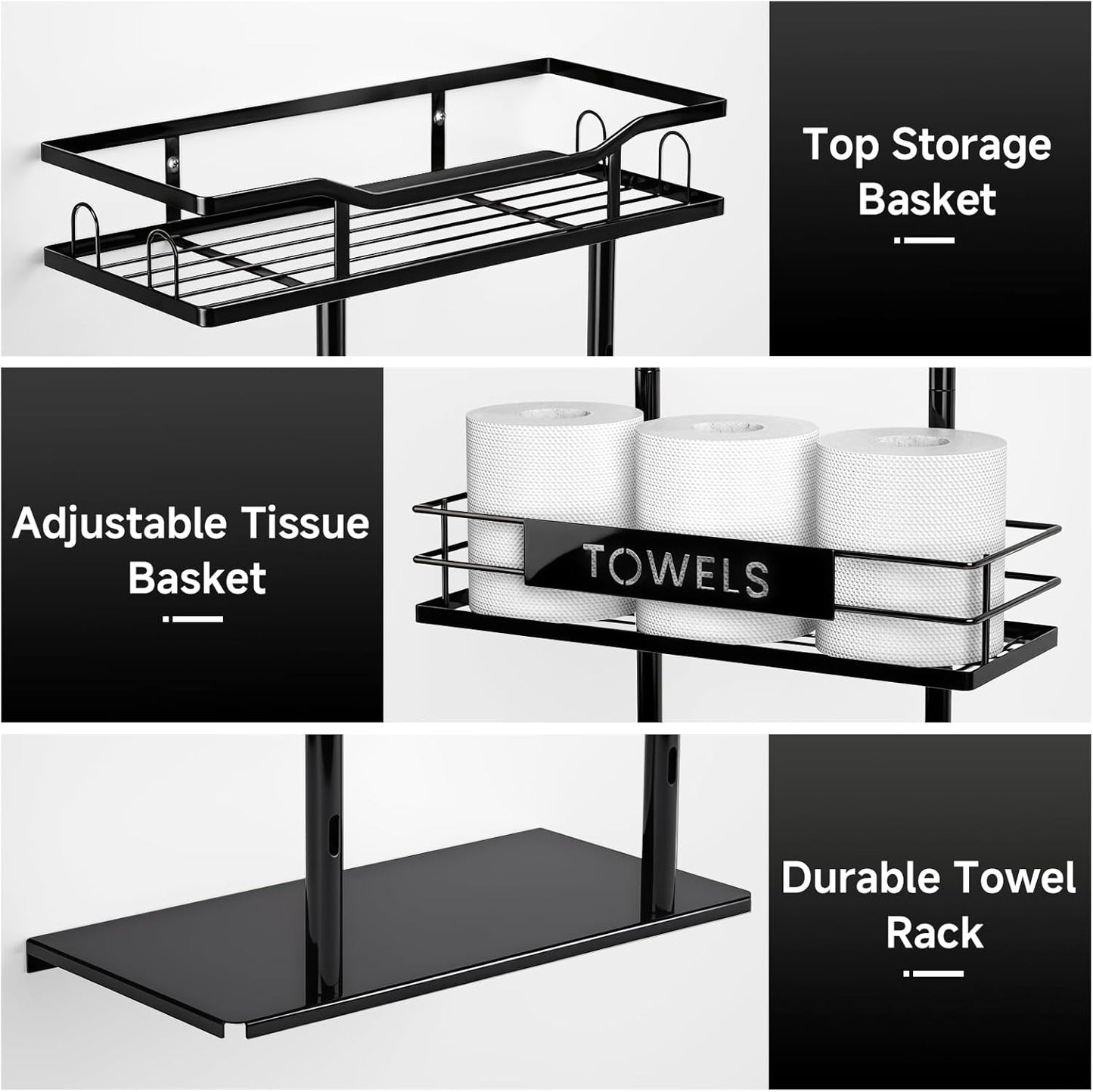 Toallero pared 30pulg almacenamiento 6 toallas flotante con cesta