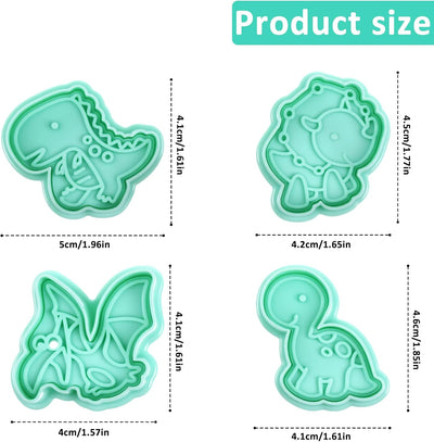 Set 4 Cortadores Galletas Dinosaurio 3D con Sellos