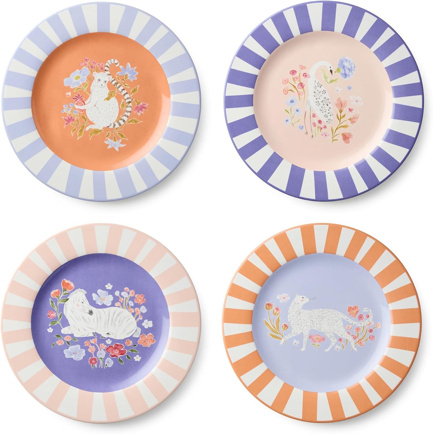 Set 4 platos florales animales 11pulg colores pastel circo