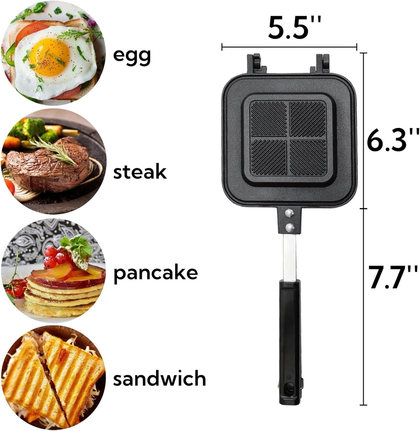 Sandwichera de aluminio antiadherente para panini y panqueques con asa