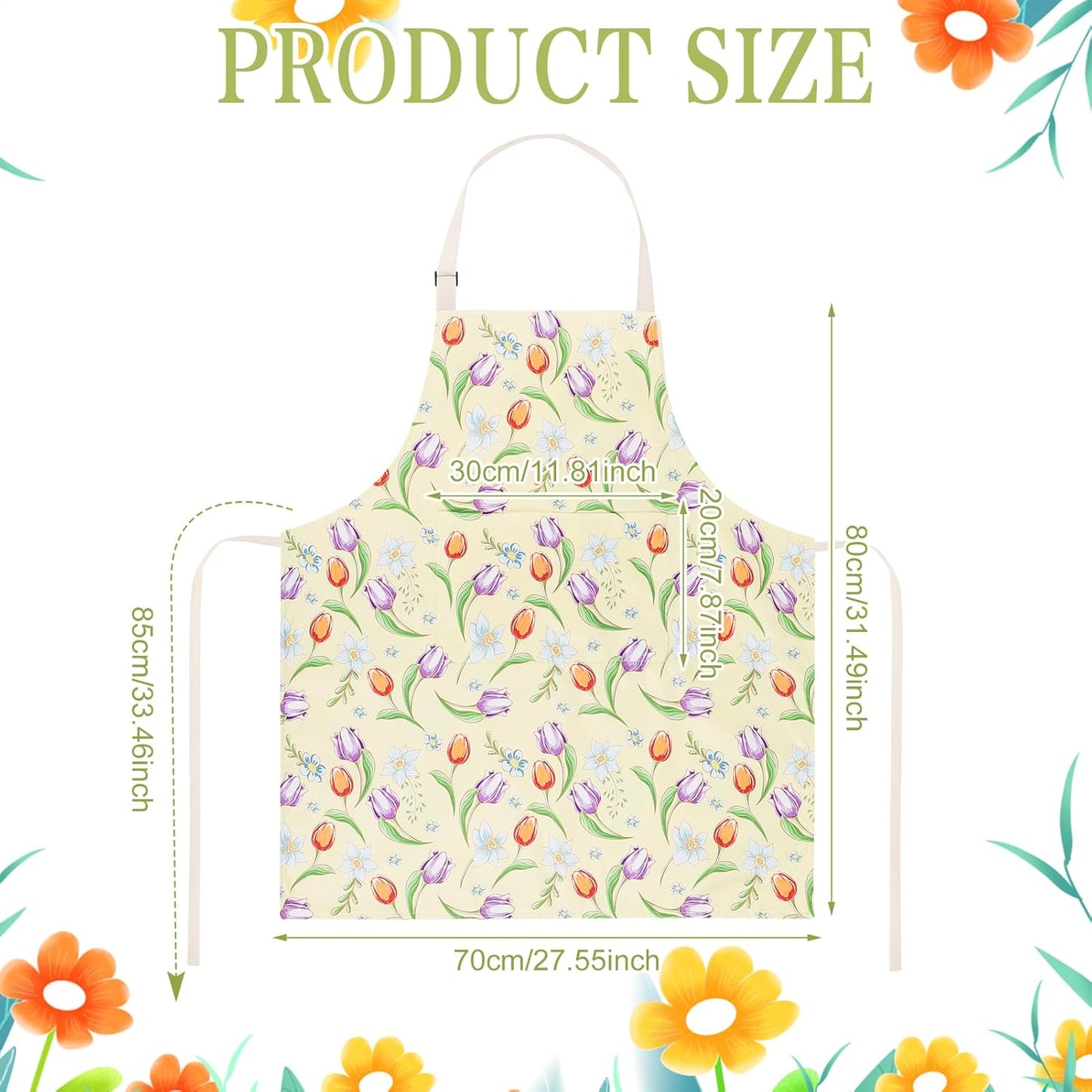 Delantal cocina mujer 2 bolsillos floral ajustable