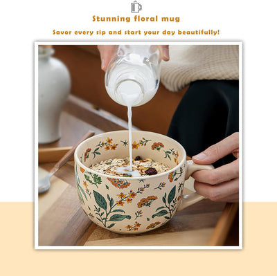 Taza grande de cerámica para desayuno con textura simple y color sólido