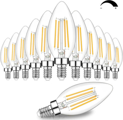 Pack 12 Bombillas LED E12 Regulables 3000K B11 Vidrio Transparente