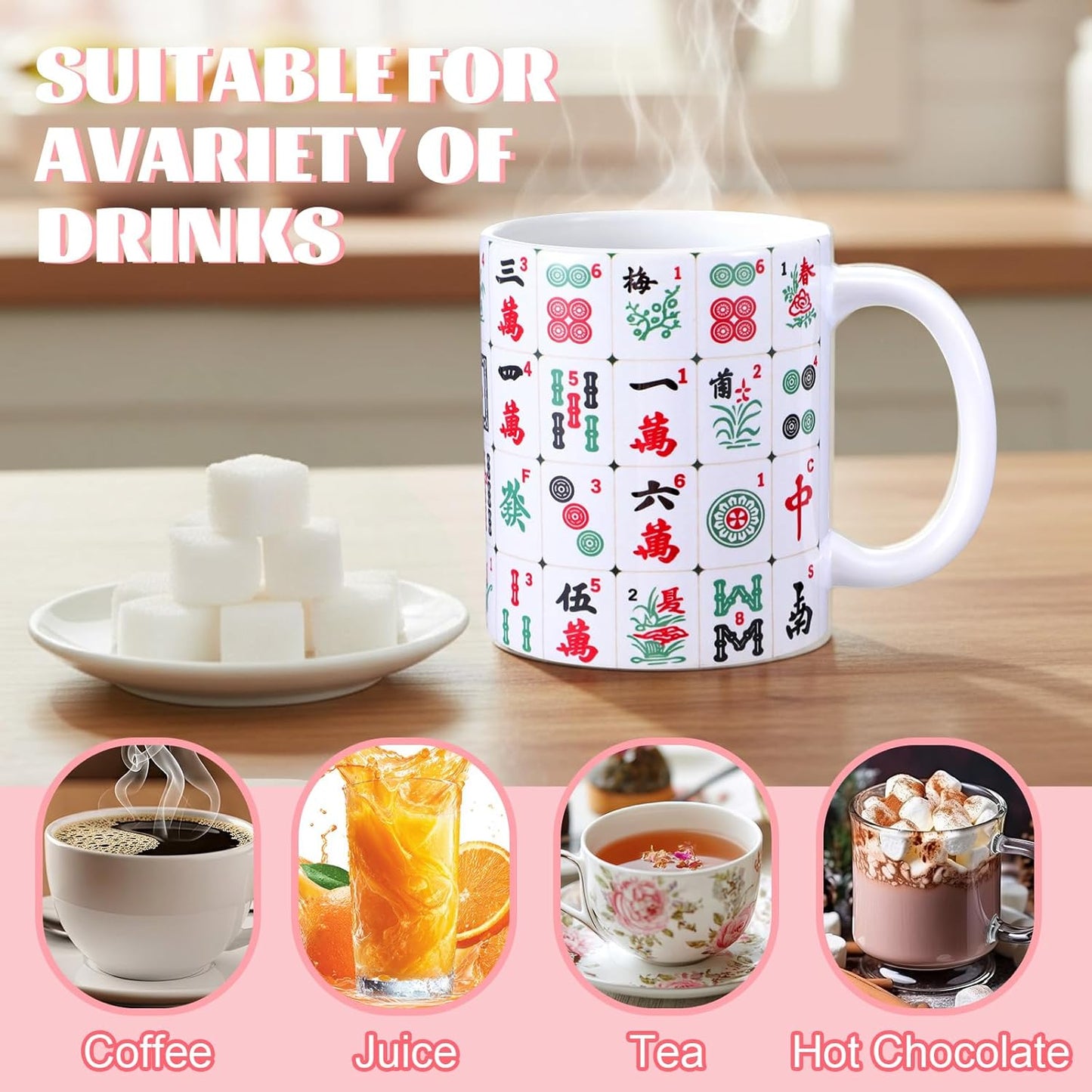 Taza de café de cerámica con temática de Mahjong para mujer