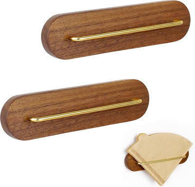 Soporte filtro café pared pack 2 madera nogal metal dorado