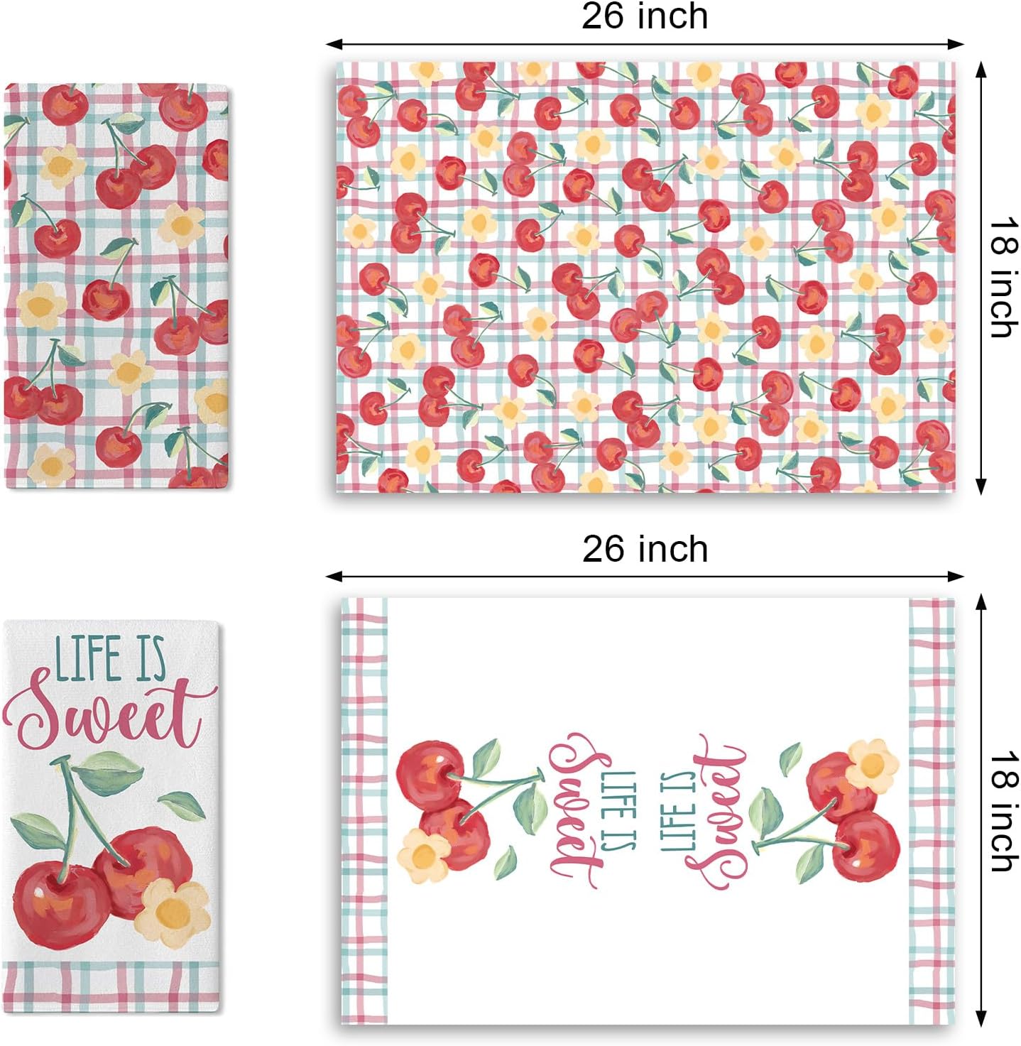 Juego de 2 paños de cocina con diseño de cerezas acuarela fruta