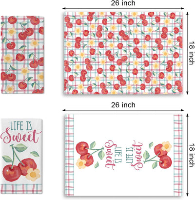 Juego de 2 paños de cocina con diseño de cerezas acuarela fruta