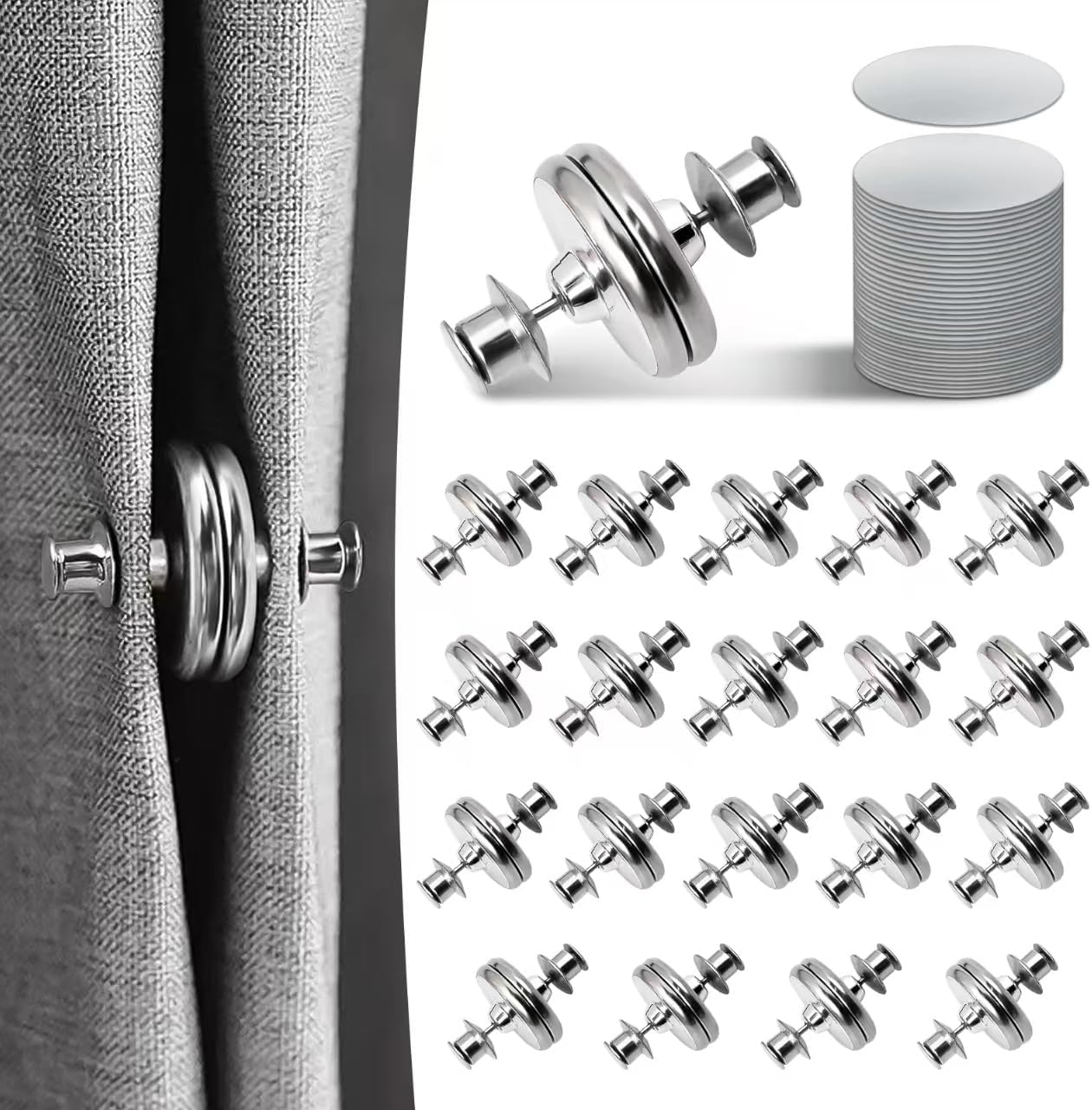 Imanes para cortinas con 20 clips magnéticos y parches autoadhesivos