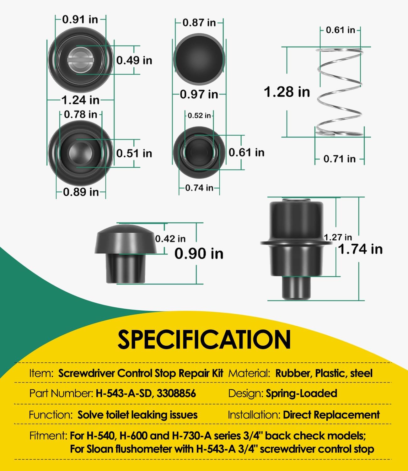 Kit reparación parada destornillador 3/4 pulg Sloan H-540 H-600