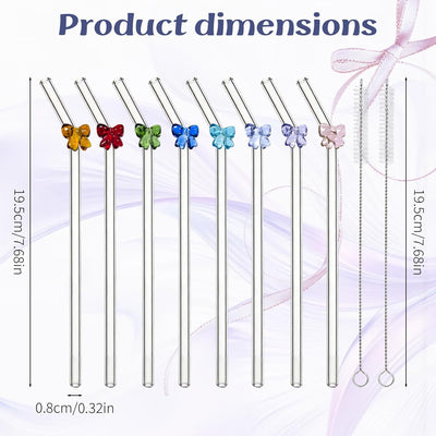 8 Popotes Vidrio con Lazos 0.315pulg Reutilizables 2 Cepillos Limpieza