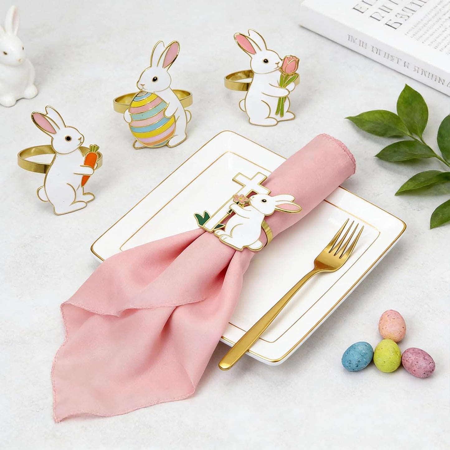 Servilleteros de conejo de Pascua juego de 8 para decoración rústica