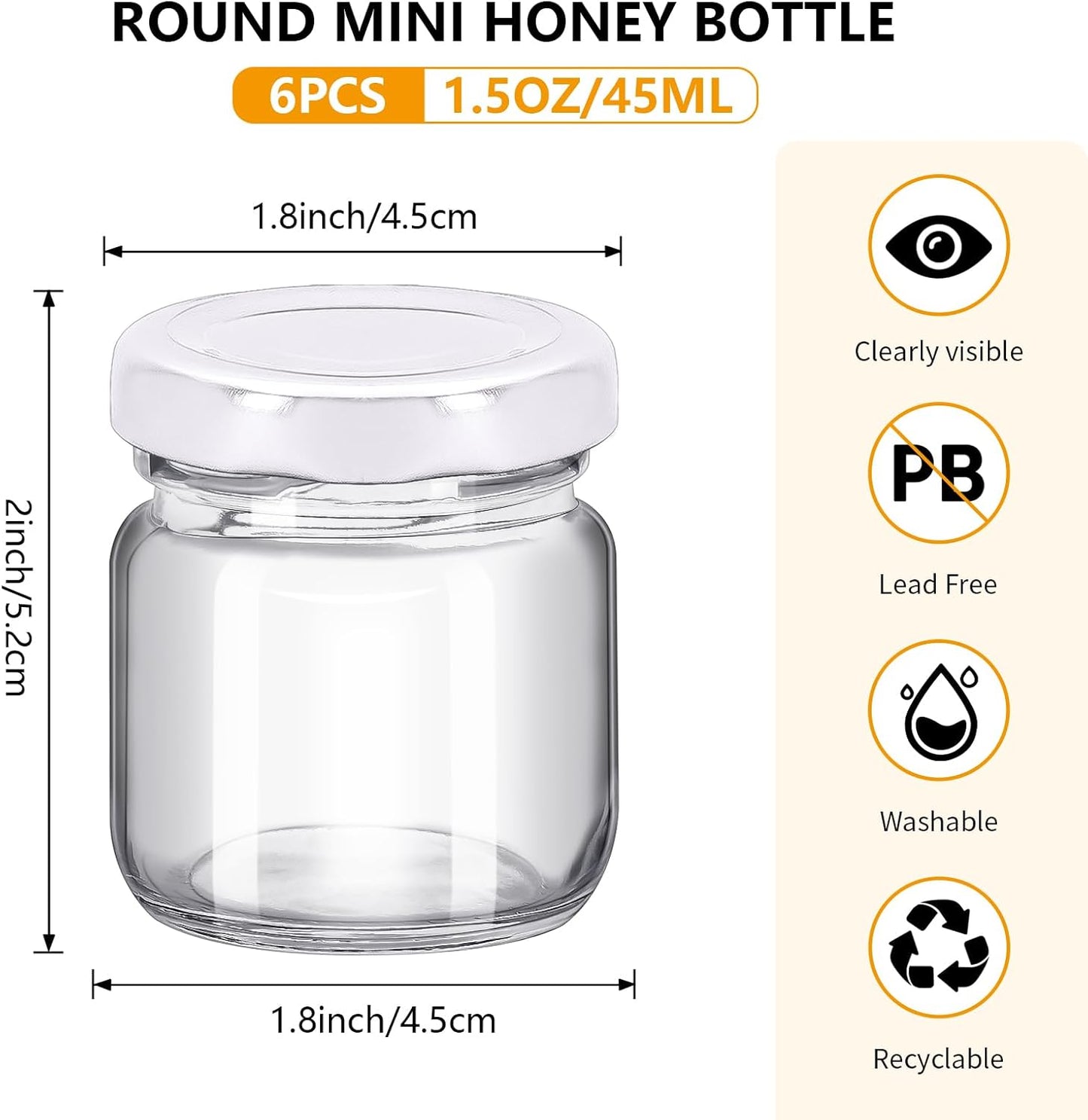 6 Frascos Cristal 1.5oz Miel Transparente Regalo Boda