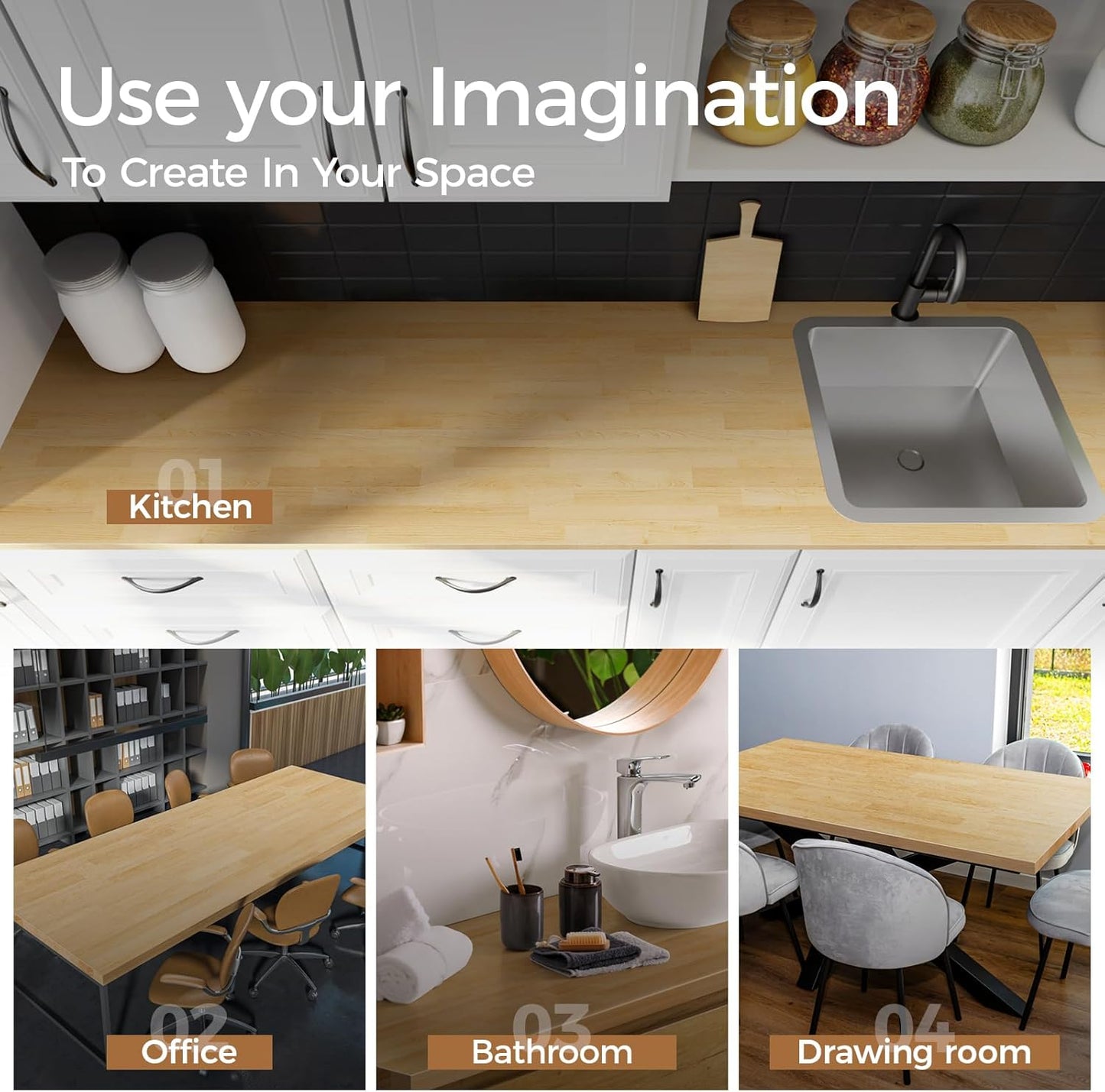 Encimera madera maciza abedul 5ft para cocina