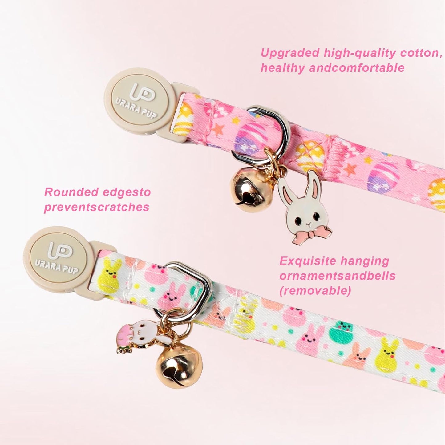 Collar gato Pascua rosa con campana y hebilla seguridad