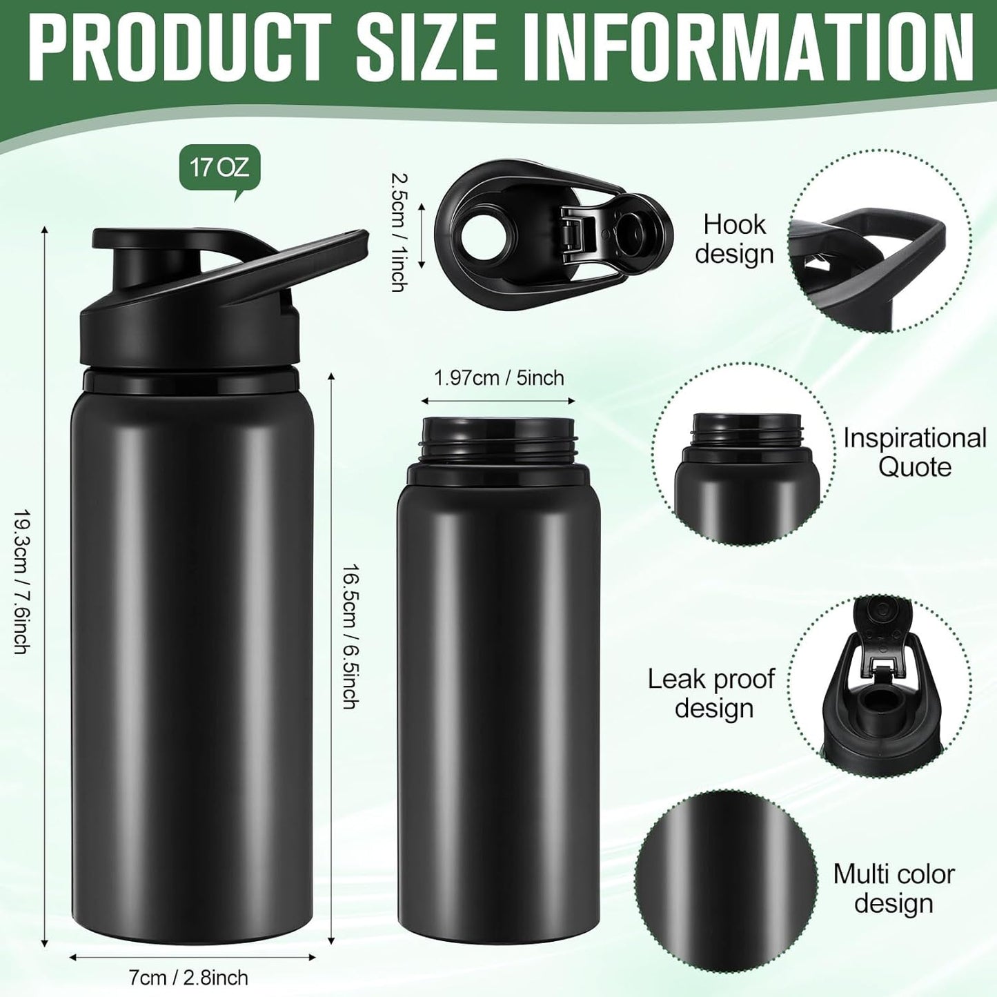 24 Botellas Agua Aluminio Reutilizables 17oz Colores Oscuros