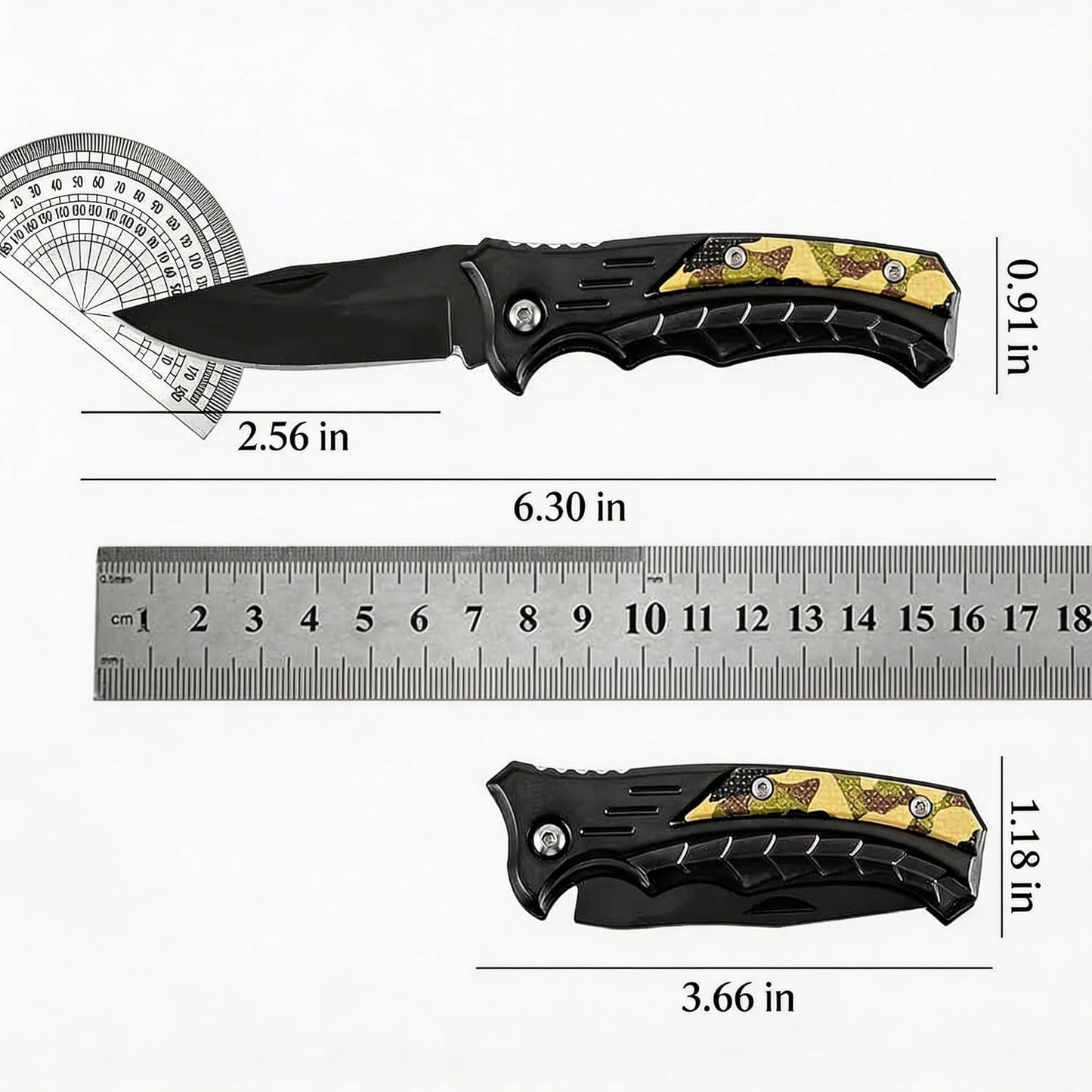Cuchillo táctico plegable 2.56pulg acero inox mango camuflaje