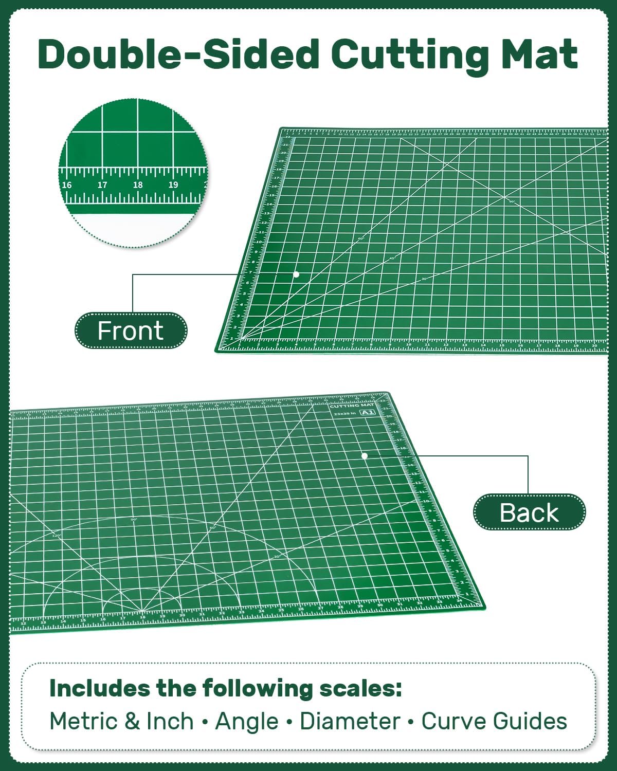 Alfombrilla de corte autorreparable 23 x 35 pulgadas doble cara para costura acolchado álbumes de recortes y manualidades verde