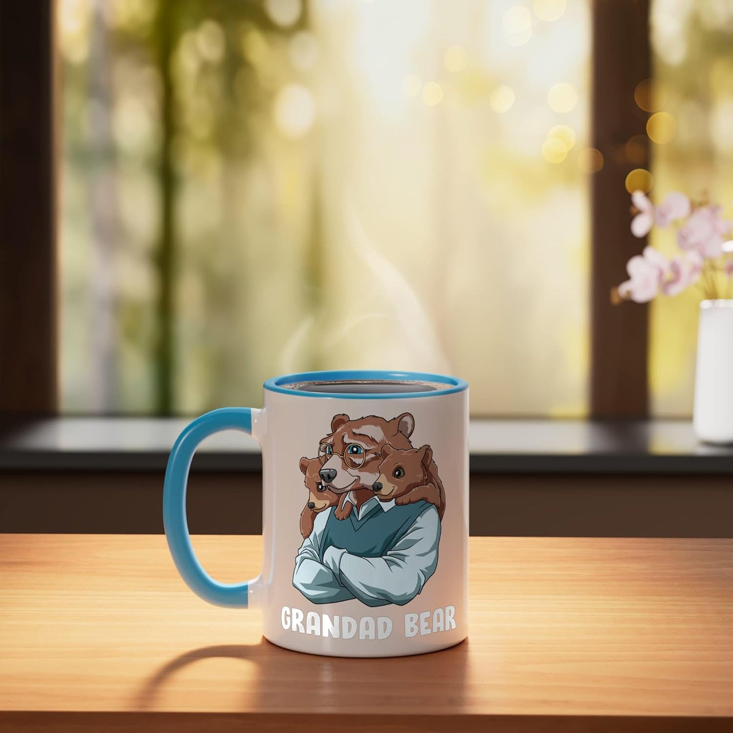 Taza cerámica abuelo y nieto oso azul/blanco