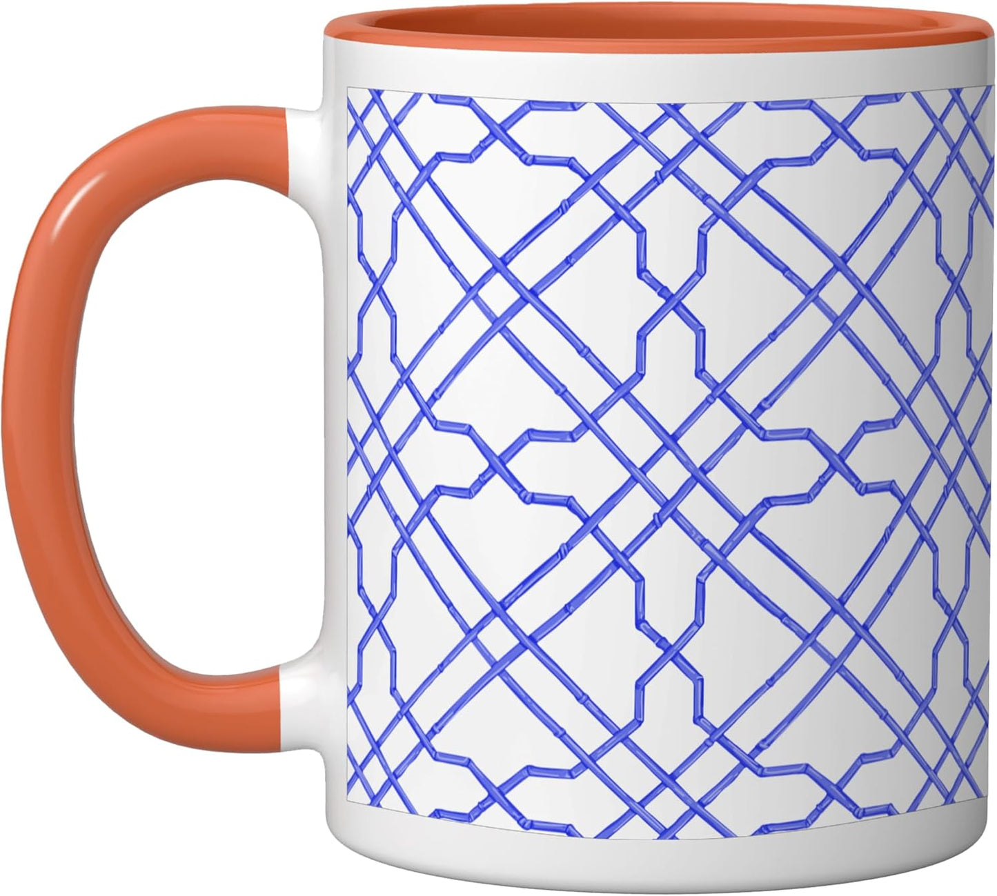 Taza cerámica Blue Trellis Preppy Chinoiserie Orange/Blanco