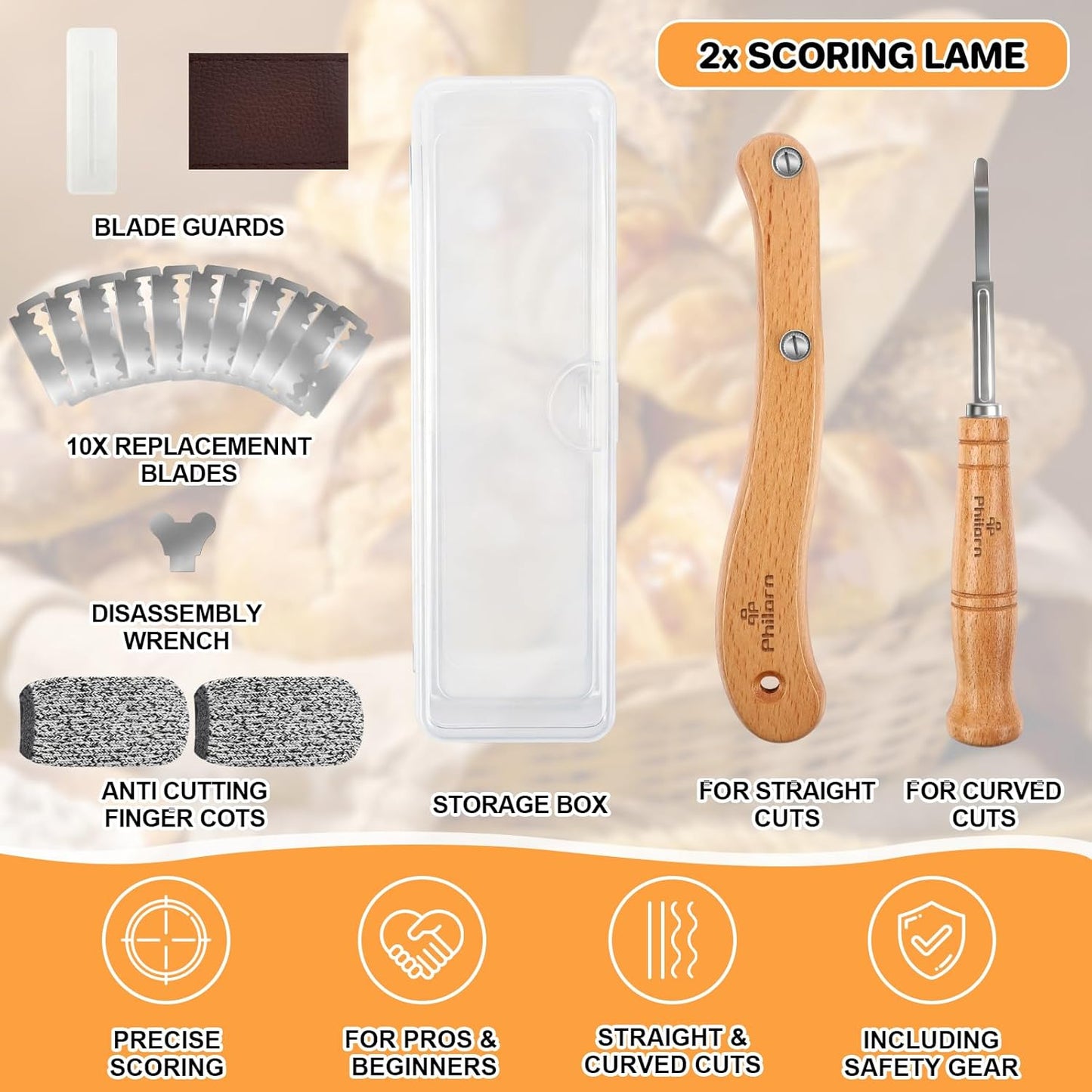 Juego de 2 pan cojo con 10 cuchillas inoxidable, fundas dedos y cubierta protectora