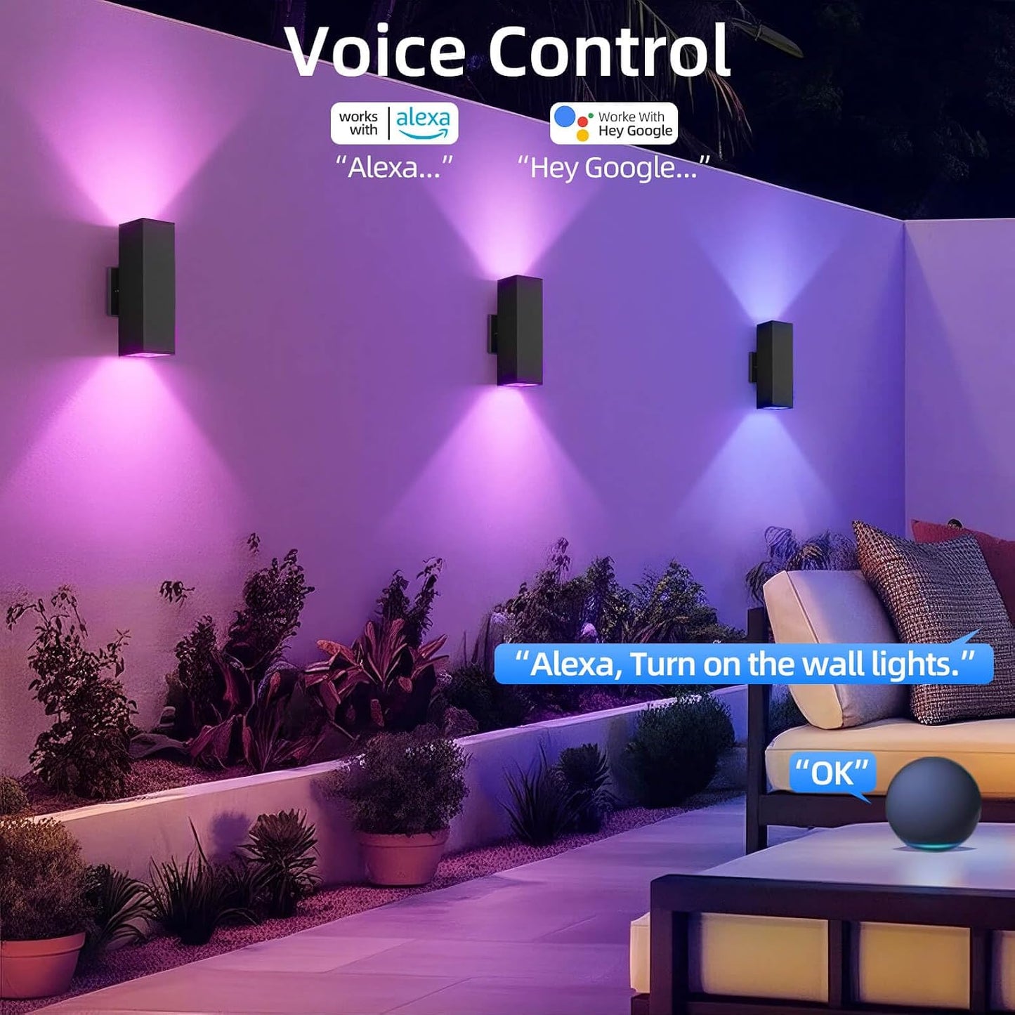 2 Luces Pared Exteriores Cambian Color Control WiFi