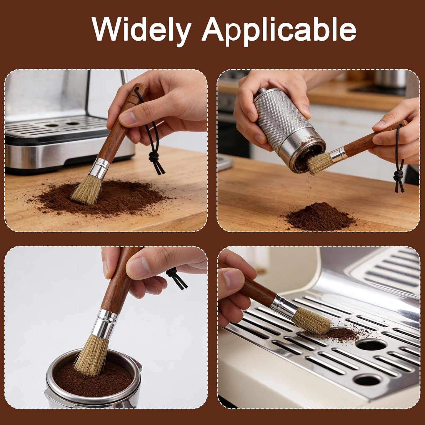 Juego de 3 cepillos de limpieza para molinillo de café con mango de madera