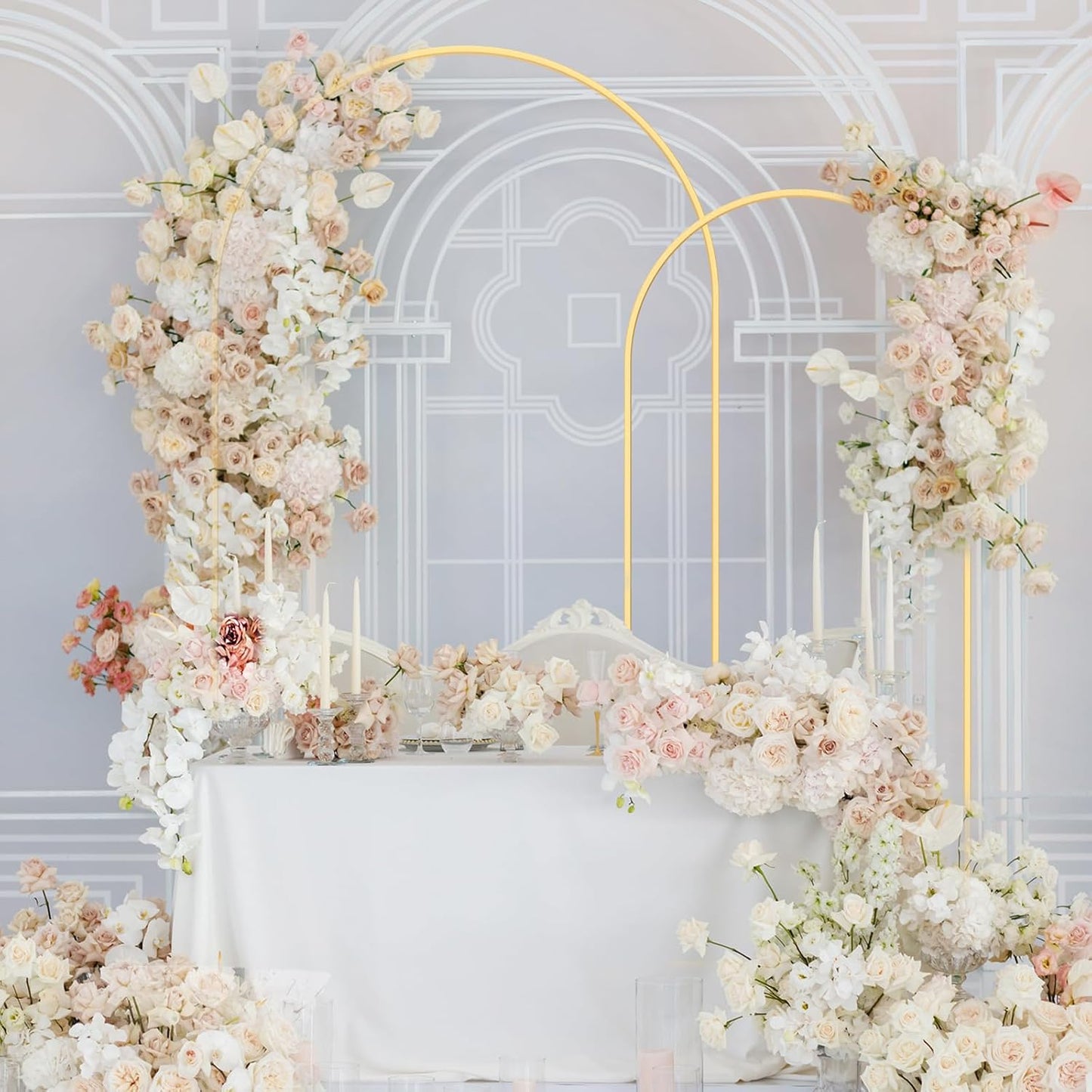 Soporte dorado para telón arco boda 6x7.2ft metal elegante