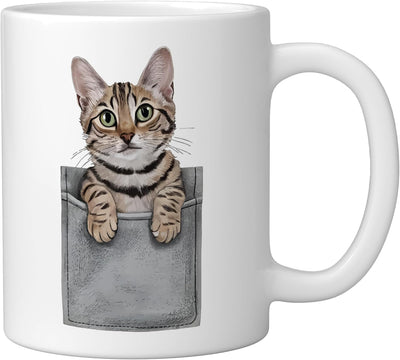 Taza Cerámica con Gato en Bolsillo Blanca