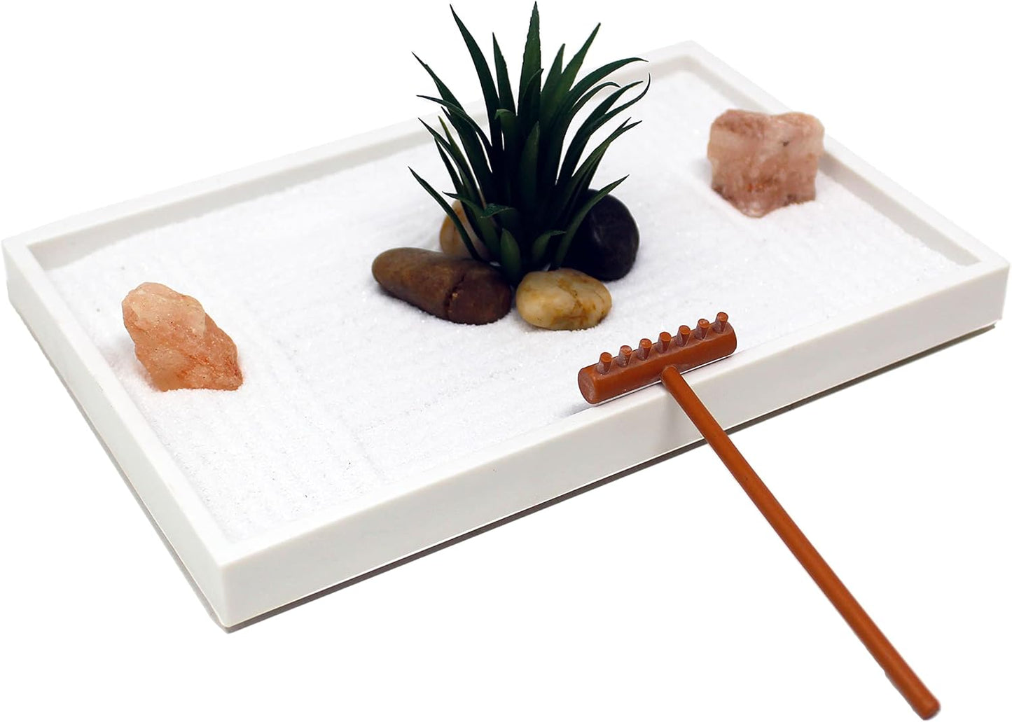 Kit jardín zen mini escritorio arena blanca roca sal