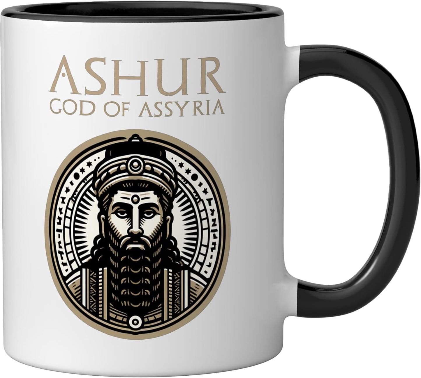 Taza cerámica Ashur dios de Asiria negro/blanco