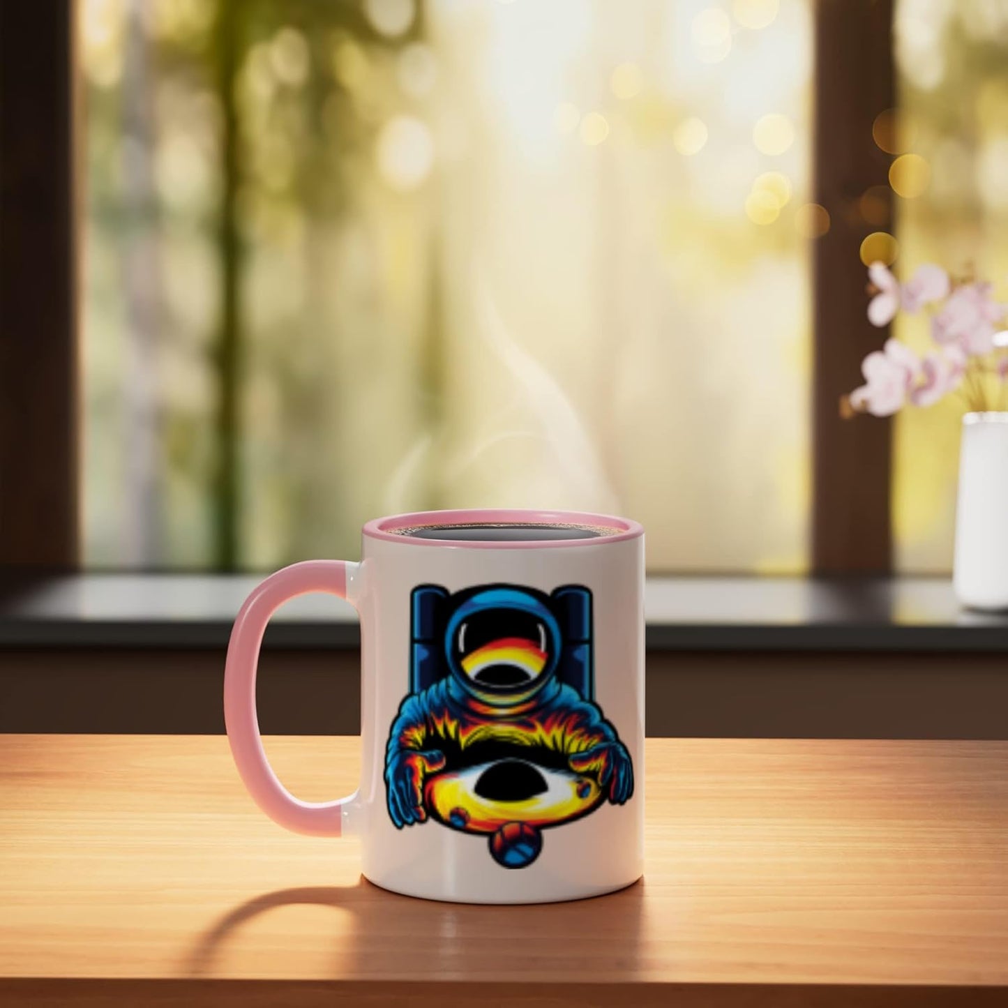 Taza Cerámica Exploración Espacial Astronautas Rosa/Blanco