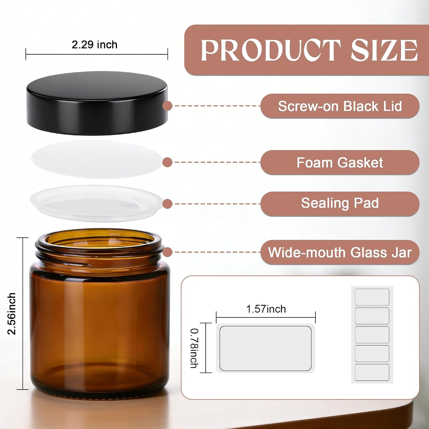 Tarros vidrio ámbar 4oz con tapas para cosméticos set 4