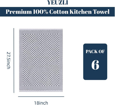 Paquete de 6 toallas de cocina de algodón 18 x 27.5 pulgadas diseño cuadriculado absorbentes y duraderas