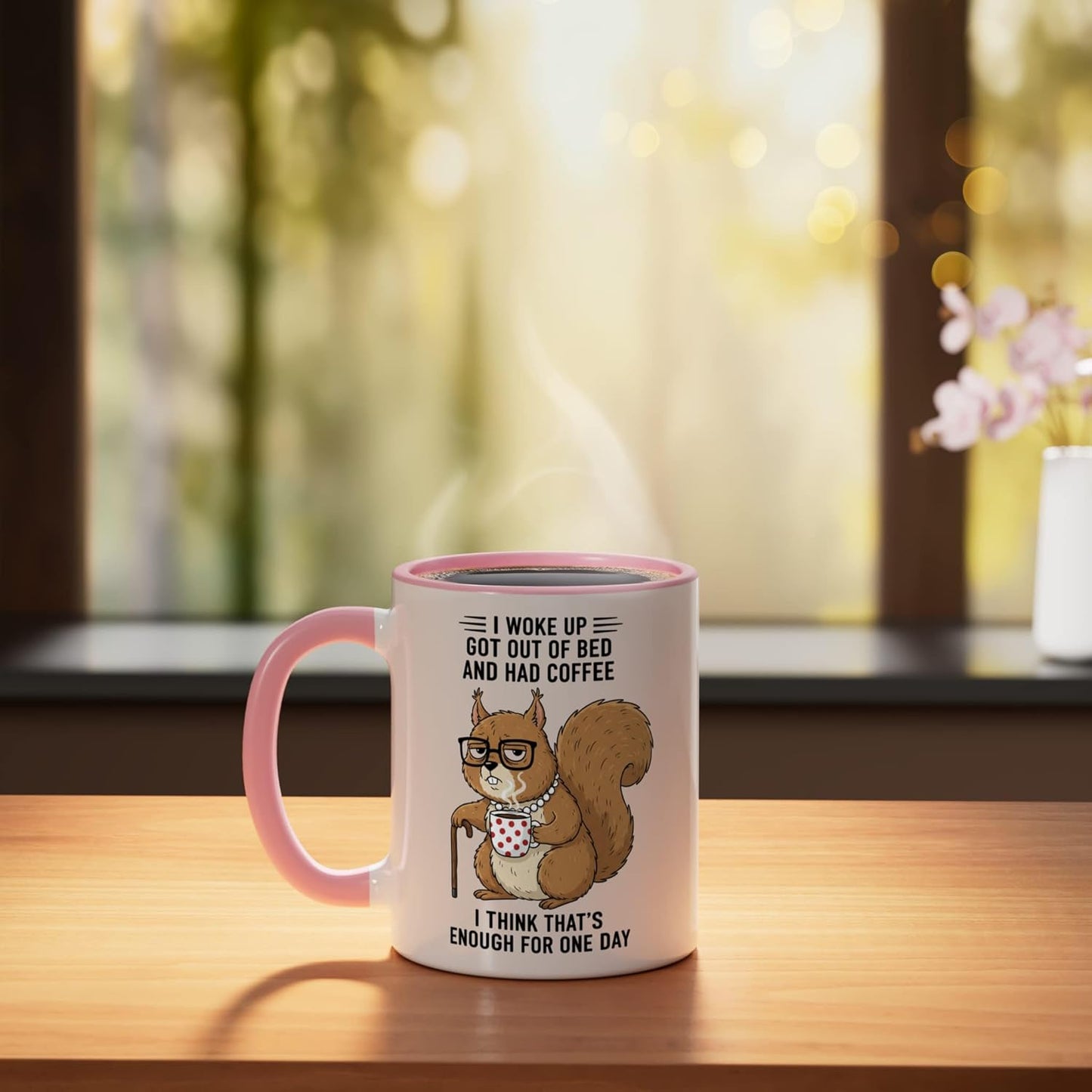 Taza Cerámica Desayuno Con Diseño Squirrel Rosa/Blanco