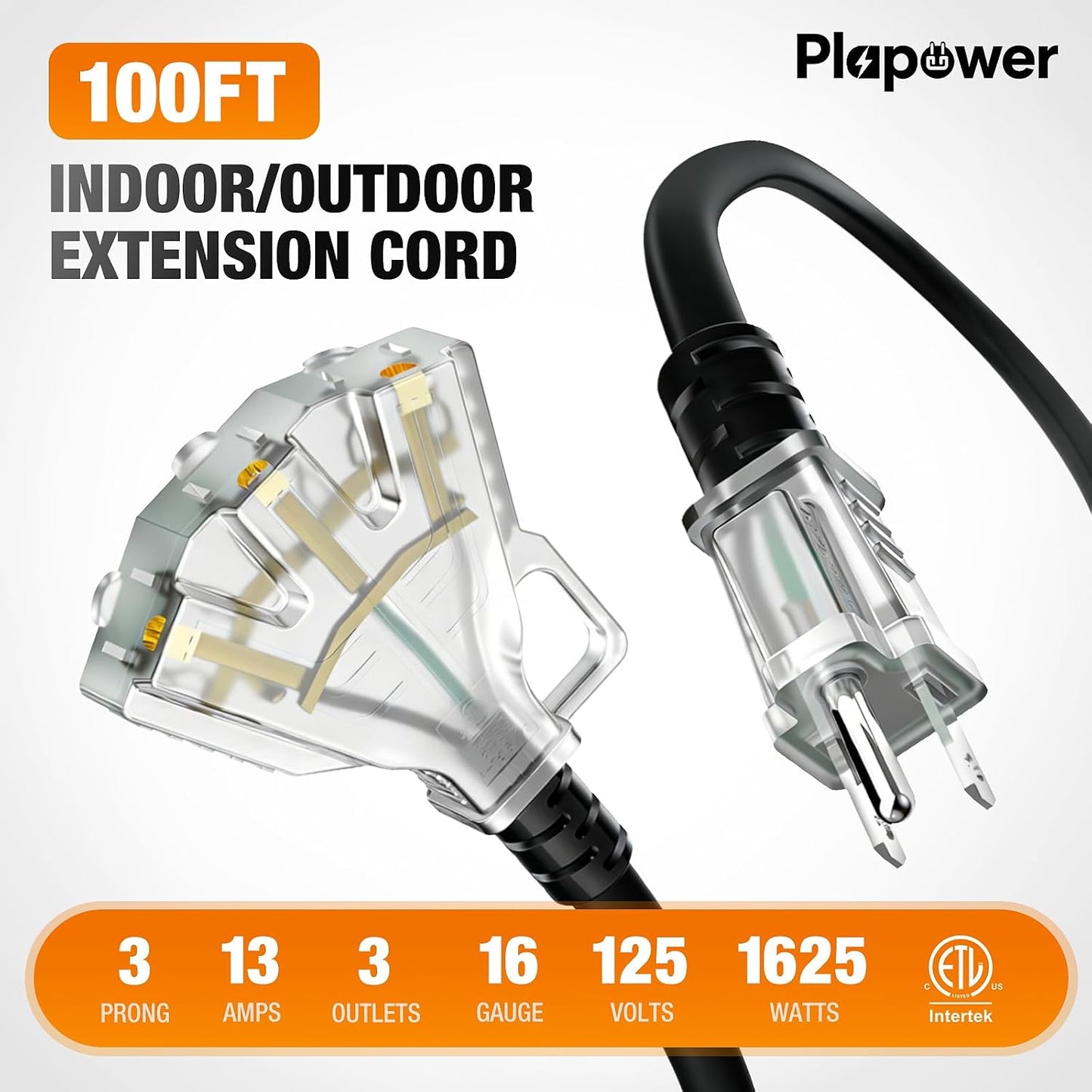 Cable extensión exterior 16/3 100ft con luz múltiples salidas 13A
