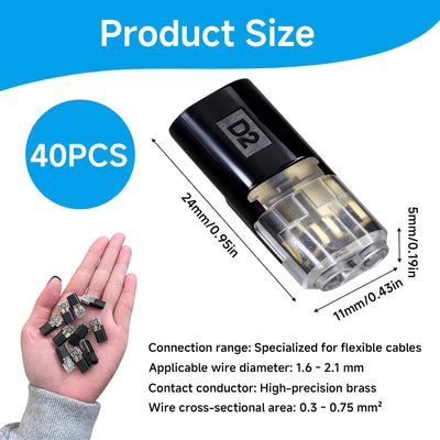 40 Conectores Cable Ignífugo 2 Pines Empalme Rápido Led