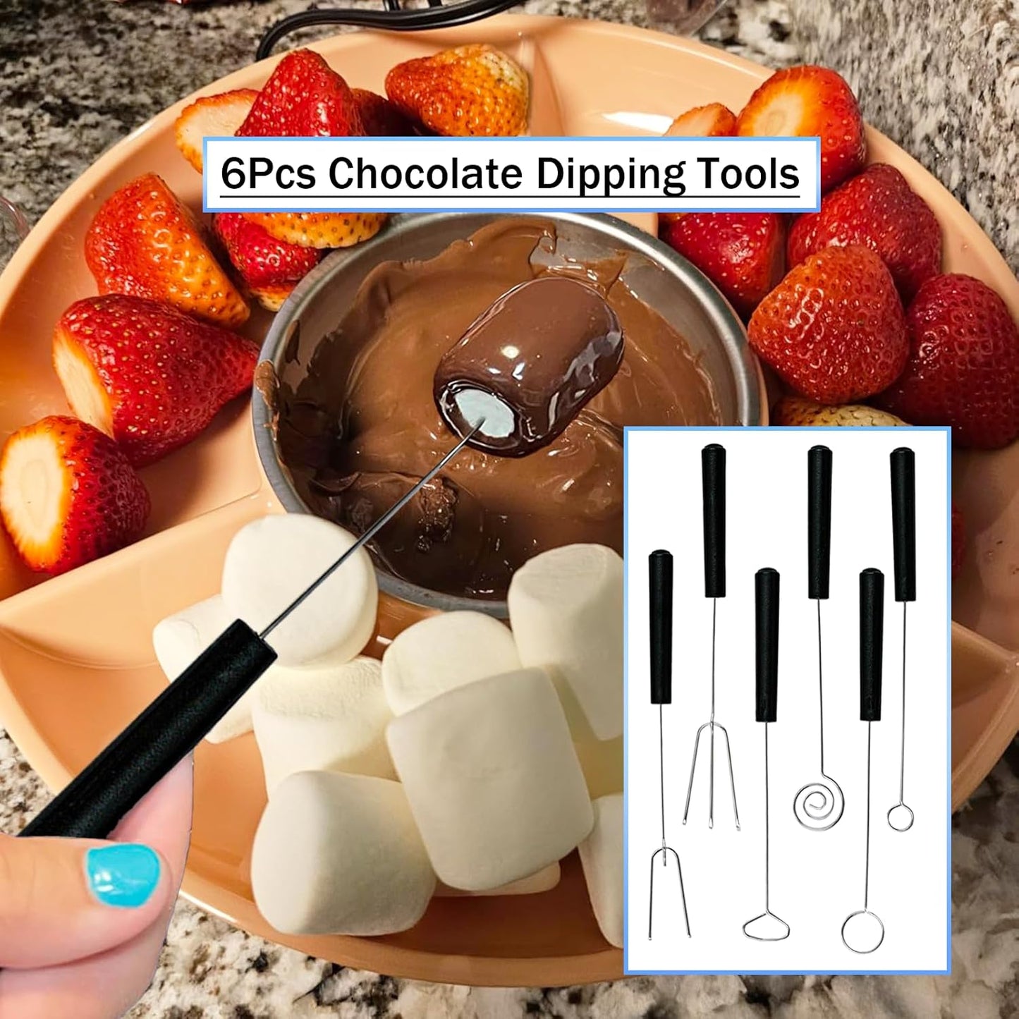 Juego de 6 cucharas de chocolate con caramelo y decoración de acero inoxidable
