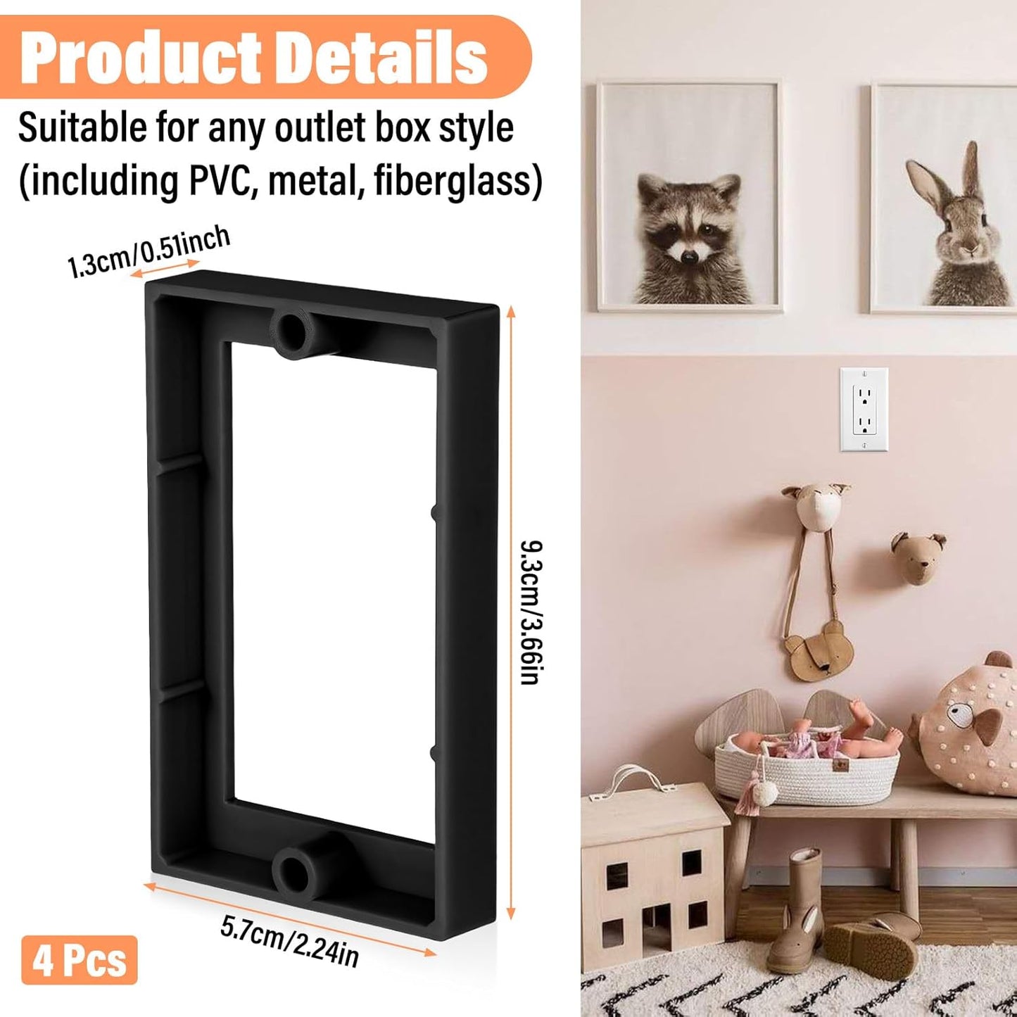Extensor caja eléctrica 1/2pulg para receptáculos negro