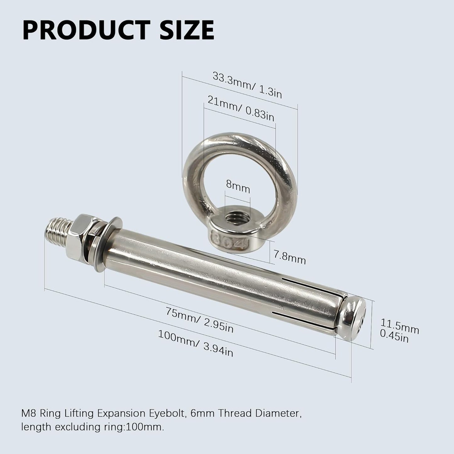 Tornillo expansión M8 acero inox con tuercas ganchos