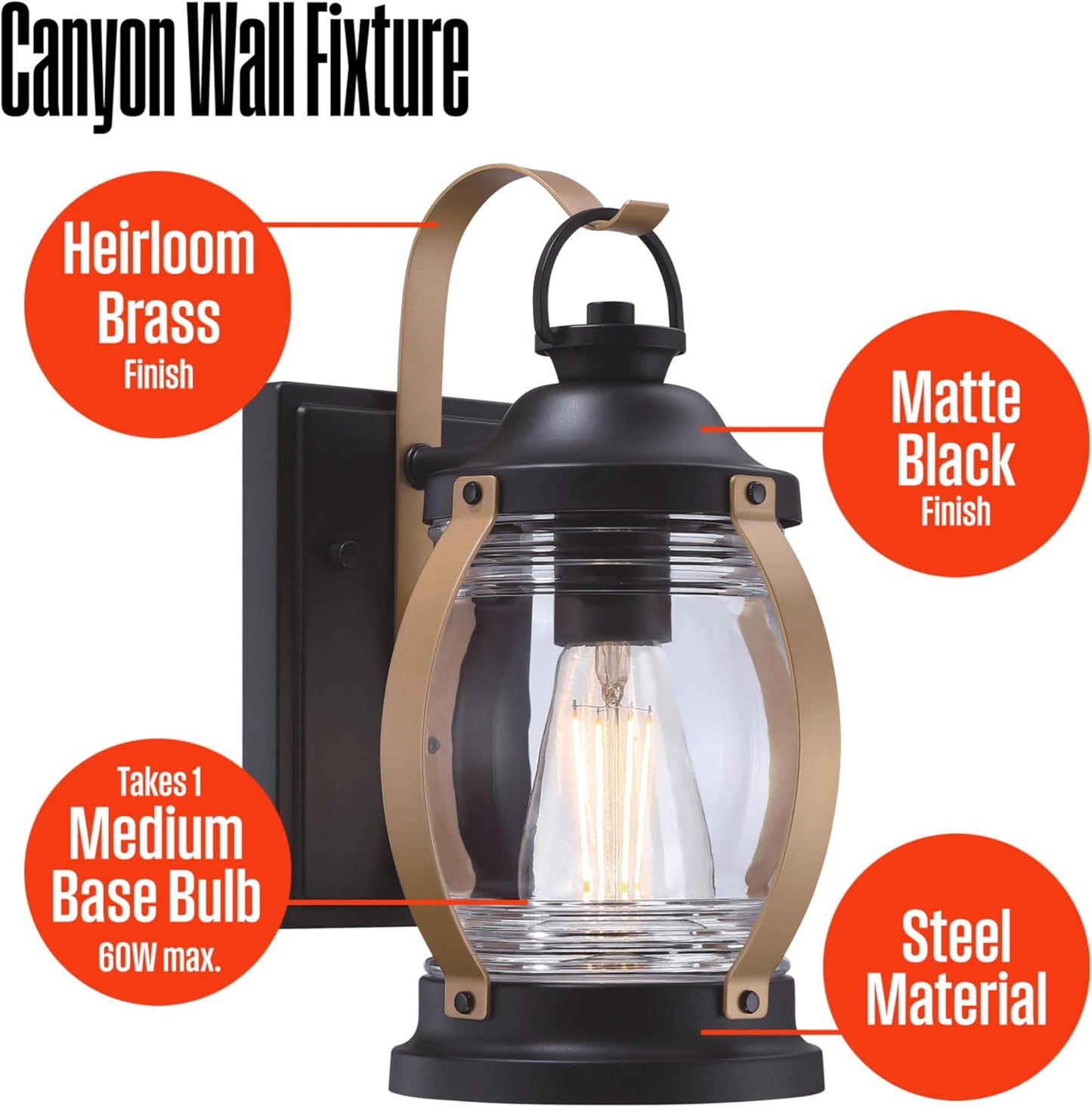 Accesorio pared exterior luz negro mate cobre lavado cristal